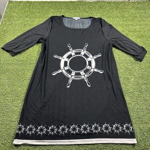 5th & Loves Nautical Ship Wheel Print Black Shift Dress, Women's Size XL